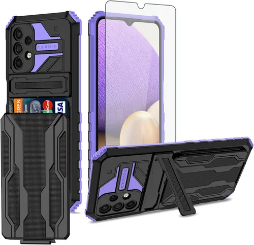 Vista 11 de Asuwish Funda de teléfono para Samsung Galaxy A32 5G 2021 de 6.5 pulgadas con protector de pantalla de vidrio templado y tarjetero con soporte