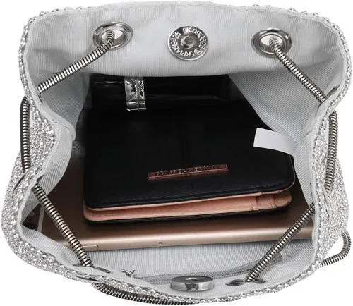 Vista 6 de Bolsa de noche para mujer, tamaño mejorado, con diamantes de imitación, bolsa brillante para fiesta, boda, cita nocturna