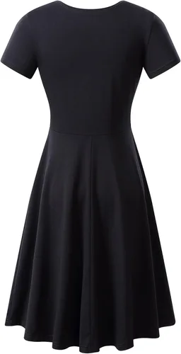 Vista 5 de HUHOT - Vestido veraniego para mujer casual de manga corta cuello redondo floral