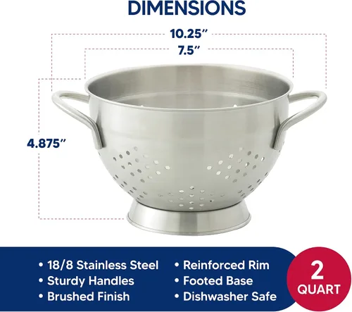 Vista 5 de HIC Kitchen Colador perforado, acero inoxidable 18/8, cuenco de 7.5 pulgadas, capacidad de 2 cuartos de galón