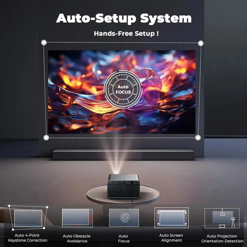 Vista 4 de Proyector con WiFi y Bluetooth: [1800 ANSI/Enfoque automático AI/800+ aplicaciones/compatible con Netflix] Proyector para exteriores con soporte 4K