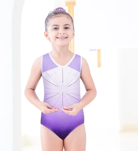 Vista 2 de BAOHULU Leotardos de gimnasia para niñas y niños pequeños con lentejuelas brillantes y parte superior de malla para bailar