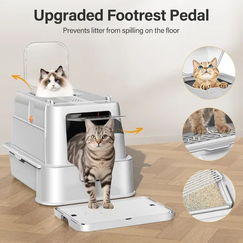 Vista 4 de HEGGCOOE Caja de Arena Cerrada de Acero Inoxidable para Gatos con Tapa, XL Caja de Arena Grande de Metal con Cajón para Gatos Grandes, Caja de Arena
