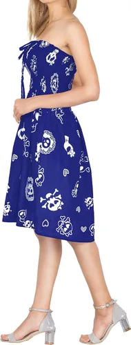 Vista 2 de LA LEELA Vestido de playa para mujer, verano, fiesta de Halloween, cuello halter, pirata caribeño, longitud hasta la rodilla, vestido fruncido