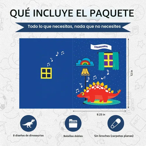 Vista 4 de 8 carpetas escolares – Lindas carpetas de bolsillo con 8 diseños únicos de dinosaurios en la parte delantera, trasera e interior – Carpetas