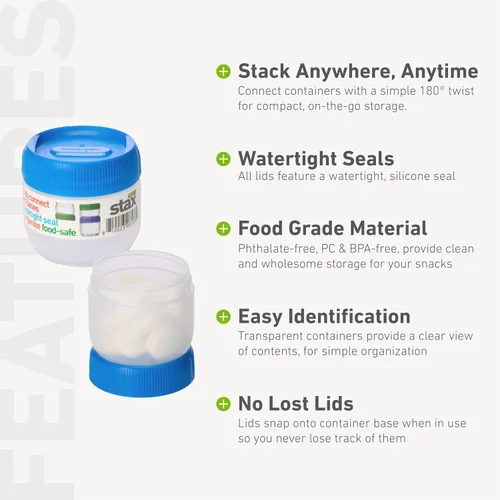 Vista 4 de humangear STAX, contenedores apilables para aperitivos – Sistema de viaje a prueba de fugas – Seguro para alimentos por la FDA, sin BPA/PC/ftalatos
