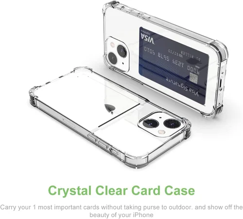 Vista 3 de Funda transparente para tarjetas para iPhone 13, funda protectora a prueba de golpes de TPU delgada con tarjetero compatible con MagSafe