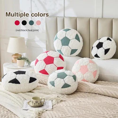 Vista 5 de Cojín redondo de fútbol de fútbol, suave y esponjoso, almohada decorativa de felpa para decoración de habitación (negro, 12 pulgadas)