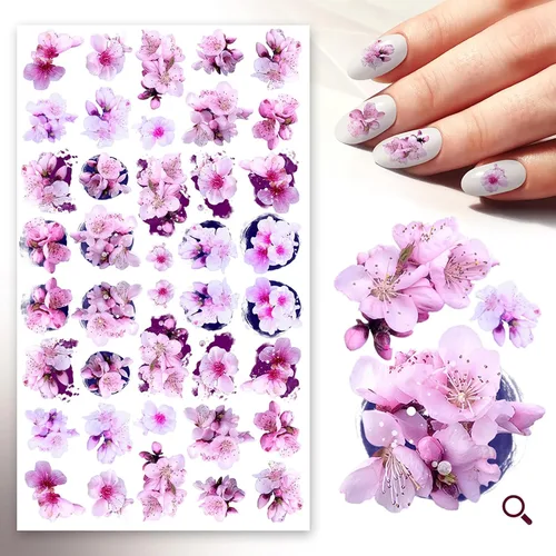 Vista 13 de Pegatinas para uñas (5 hojas) FLONZNAIL Cherry Sakura Real Photo Flowers Garden Vintage Style Ocho