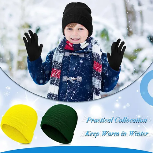 Vista 6 de Handepo 60 unidades de gorro y guantes de invierno para niños, sombreros de punto a granel, guantes cálidos unisex para clima frío, regalos