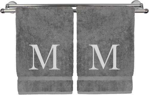 Vista 209 de Toalla de mano monogramada, regalo personalizado, juego de 2 - Toalla bordada con letra de bloque dorada - Extra absorbente 100% algodón turco