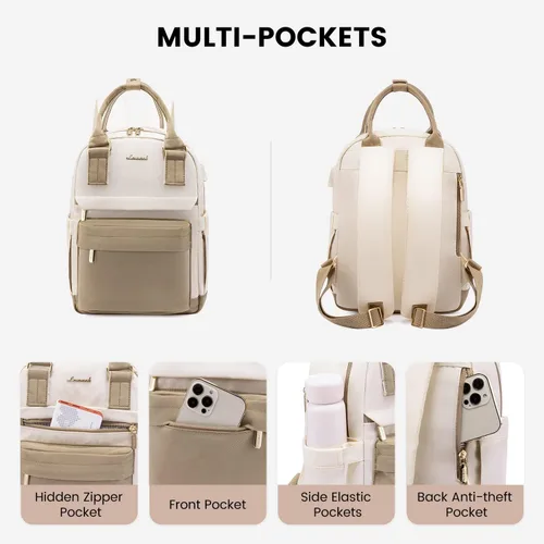 Vista 2 de LOVEVOOK Mini mochila para mujeres y niñas, mochila pequeña con puerto USB, linda mochila de moda para el trabajo, viajes y la escuela, caqui
