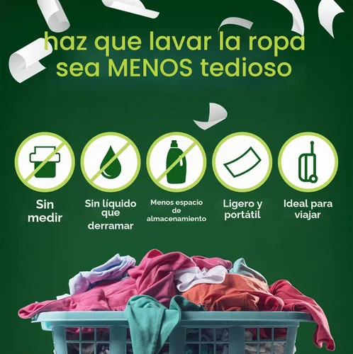 Vista 3 de Hojas de detergente para ropa Biokleen - Sin tinte y sin fragancia, hipoalergénicas, limpiador enzimático, quitamanchas, fórmula bioactiva, sin