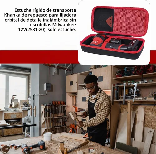 Vista 5 de khanka Estuche de transporte duro de repuesto para lijadora orbital inalámbrica sin escobillas Milwaukee 12V (2531-20), solo funda.