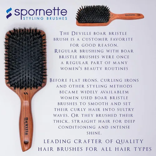 Vista 8 de Spornette Deville Cushion Paddle Brush - Cepillo de cerdas de jabalí con mango de madera, para alisar, alisar, desenredar, peinar y cepillar