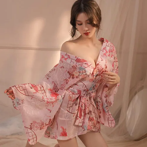 Vista 2 de SINROYEE Sexy anime cosplay para mujer Cheongsam vestido de lencería japonesa kimono disfraces bailarina Chemise abertura lateral