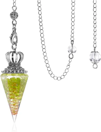 Vista 10 de Jovivi Péndulos naturales de cristal curativo de 7 chakras para radiestesia de adivinación, corona de 6 hechos, piedras de resina puntiagudas
