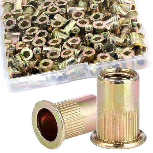 Vista 17 de Tuerca de remache de 1/4”-20 UNC, 80 piezas de acero inoxidable 304 de cabeza plana Rivnut, inserto roscado Nutsert