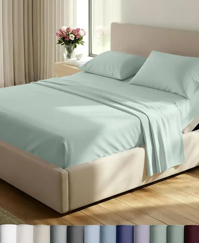Vista 26 de California Design Den Juego de sábanas de lujo tamaño Queen, 800 hilos, 100% satén de algodón para cama tamaño Queen, juego de ropa de cama con Beige