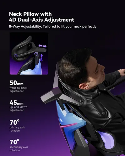 Vista 11 de AutoFull G7 Silla ergonómica RGB para juegos, silla de malla certificada IGR con soporte lumbar de 3 zonas, ajuste de 22 puntos, reposabrazos