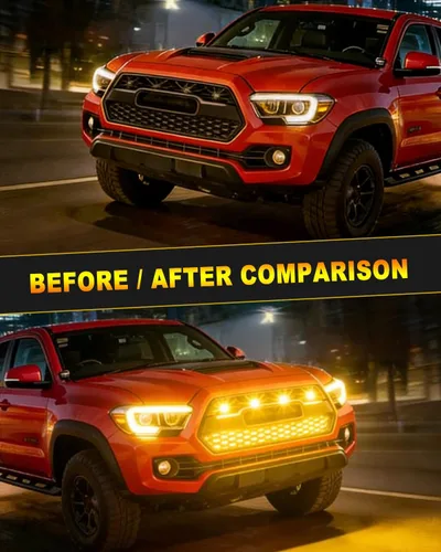 Vista 4 de Luz de rejilla delantera para automóvil, luz ámbar de circulación diurna, luz de advertencia decorativa para Ford Toyota Raptor Jeep, vehículos