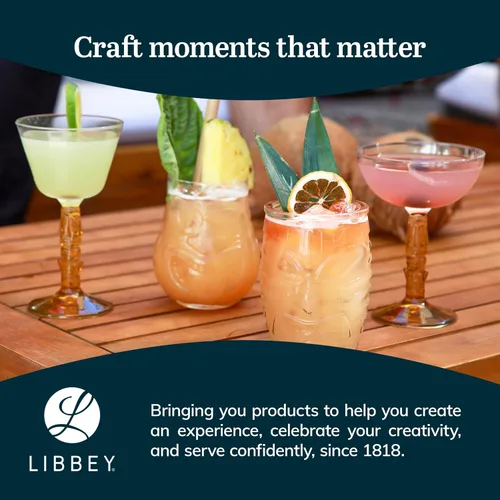 Vista 6 de Libbey Juego de 4 vasos altos para cóctel Tiki de bambú, vasos icónicos de 16 oz, vasos modernos para cócteles Highball