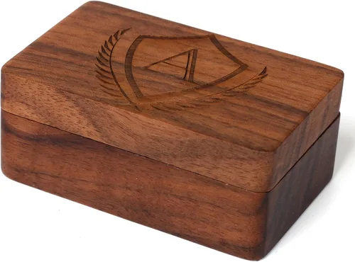 Vista 5 de Gemelos con inicial y clip de corbata para hombre, letras del alfabeto de la A a la Z, color negro, acero inoxidable, con caja de madera de nogal