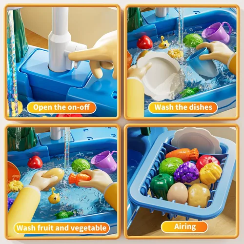 Vista 4 de JUKUDAHU Mesa de Juego de Agua y Fregadero de Juguetes para Niños de 2 3 4 5 6 Años de Edad - Cocina al Aire Libre con Agua Corriente
