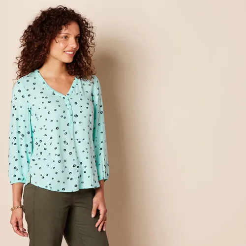 Vista 2 de Tienda Essentials - Camisa estilo popover de manga 34 con botones para mujer