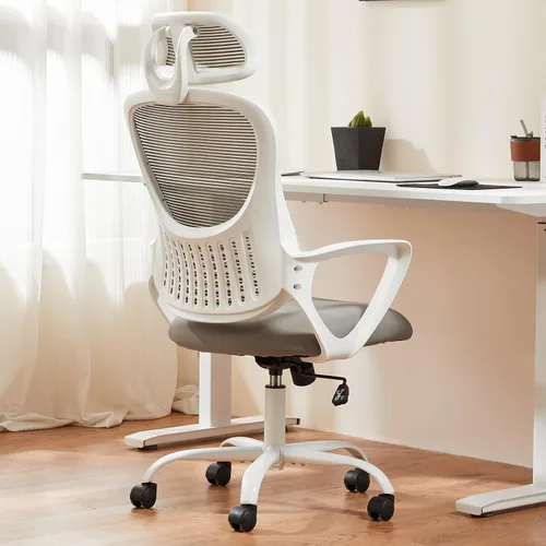 Vista 11 de Sweetcrispy Silla de escritorio para computadora de oficina, ergonómica, con respaldo alto, de malla, con ruedas y reposacabezas ajustables, cómodo