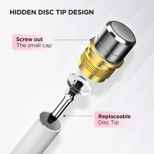 Vista 3 de Lápiz para Tablet, Lápiz Stylus con Punta de Disco Capacitiva y Tapa Magnética Compatible con Todas las Pantallas Táctiles, Lápices para Apple iPad