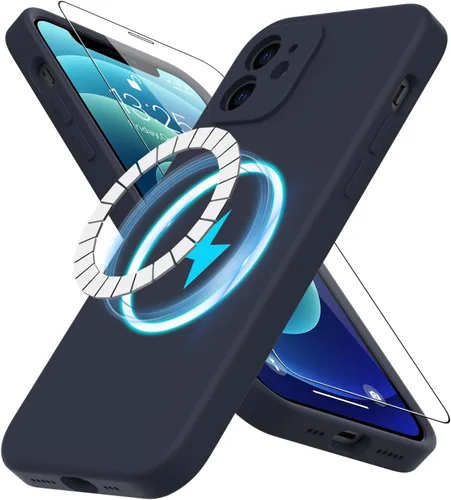 Vista 44 de DEENAKIN Funda magnética de silicona para iPhone 12 Pro con protector de pantalla, compatible con MagSafe, protección de cámara, funda protectora