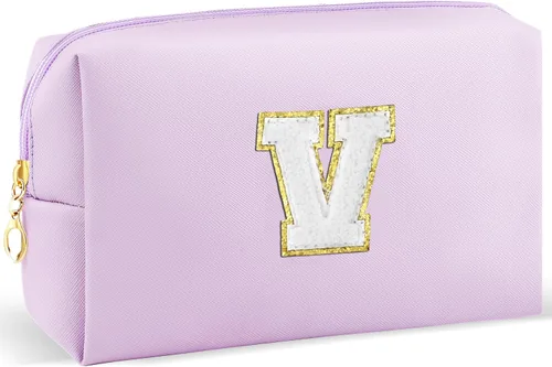 Vista 61 de URSKYTOUS Regalos para niñas, bolsa de maquillaje con inicial, bolsa de cosméticos personalizada con cremallera, bonita bolsa de aseo de viaje, Azul