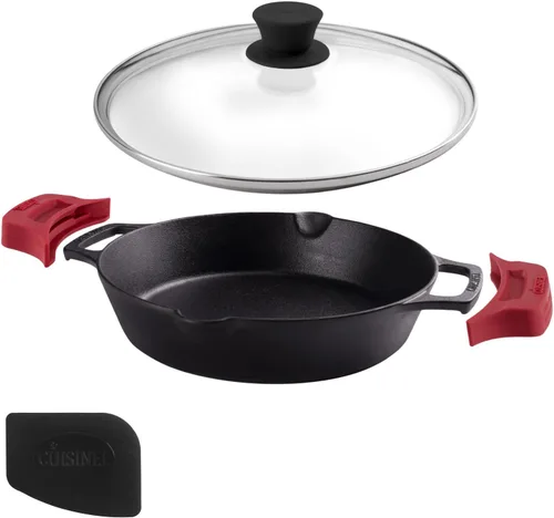 Vista 8 de Sartén de hierro fundido de Cuisinel con tapa - Sartén para freír pre-sazonada de 10" pulgadas + cubierta de vidrio + soporte para mango resistente