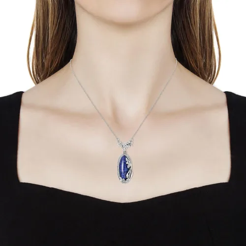 Vista 3 de Shop LC - Collar de lapislázuli azul para mujer, colgante de piedra natural, cadena estética de cristal curativo de 20 pulgadas, Metal, No es una