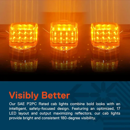 Vista 3 de Kit de luz de marcador LED ámbar TRUE MODS para camión semi [DOT FMVSS 108] [SAE P2PC] [Ajuste universal] [Lente con reflector] [Impermeable] Luces