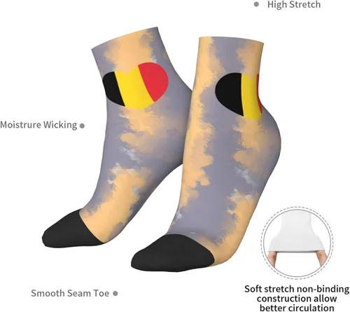 Vista 7 de Love Belgium Flag Belgian Heart Ankle Socks Winter Low Cut Sports Warm Comfort Breathable Casual Socks For Mens And Womens 1
