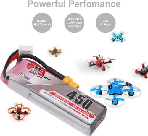 Vista 6 de Crazepony 2S HV LiPo Batería, 7.6V 450mAh 80/160C XT30 Plug para basureros Larva X Micro FPV Racing Drone Quadcopter - 2 piezas
