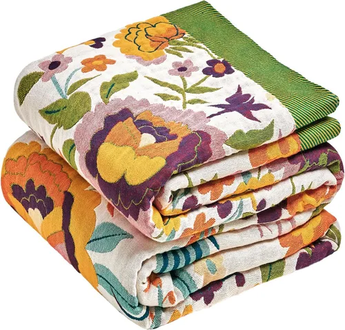 Vista 24 de Manta Bohemia – Manta suave 100% algodón para cama, 60"x80", reversible, transpirable, ligera, para otoño, todas las estaciones, decoración de casa