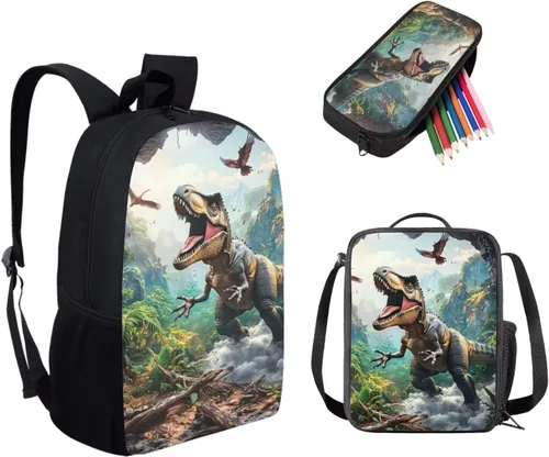Vista 145 de HUGS IDEA Juego de 3 bolsas escolares con aislamiento térmico para el almuerzo, estuche para lápices