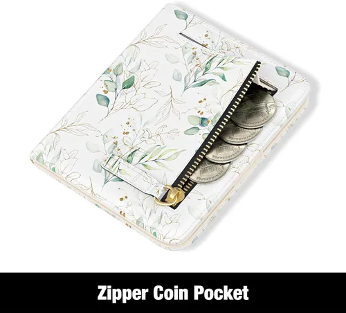Vista 4 de Rouidr Billetera para mujer, cartera pequeña y delgada con RFID para mujer, bonito bolsillo de cuero plegable para tarjetas de crédito, mini Hoja