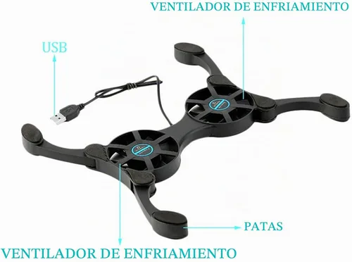 Vista 8 de Base de refrigeración para laptop, plegable, almohadilla de refrigeración ergonómica ventilada con ventiladores, se adapta a la base de enfriamiento