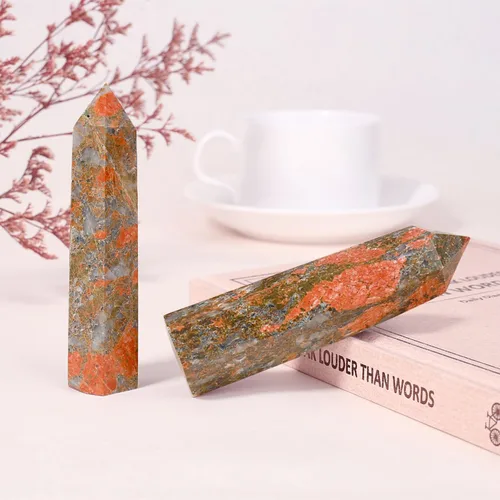 Vista 4 de ZHIYUXI Varitas de cristal curativo de Unakita de 3.7-4 pulgadas, torre de cristal hexagonal, piedra de cristal puntiagudo, cristales grandes