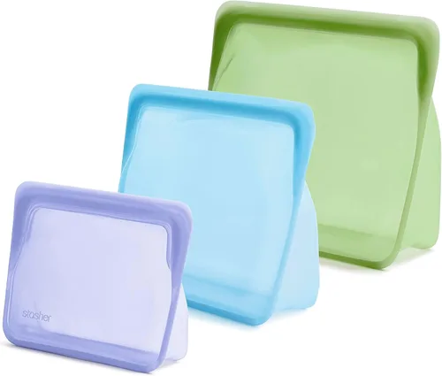 Vista 11 de Stasher - Bolsas de silicona reutilizables de primera calidad y bolsa para el almuerzo, paquete de 3, multicolor Food-Safe Silicone, BPA-Free