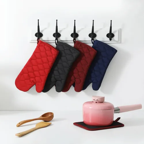Vista 4 de Glynniss Guantes de horno resistentes al calor, 2 guantes de silicona para horno, superficies de agarre antideslizantes, guantes de cocina