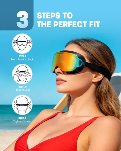 Vista 8 de Aegend Gafas de natación para adultos, paquete de 2 unidades, sin marco, 180°, visión amplia, antiniebla, UV, a la moda, para hombres y mujeres