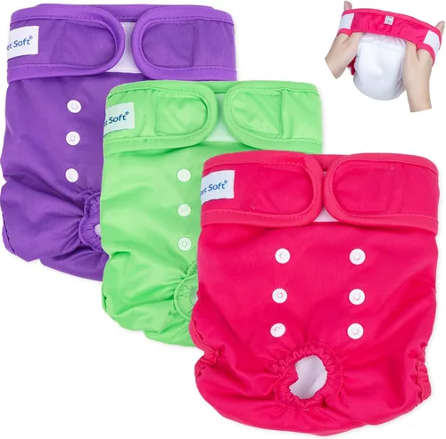 Vista 8 de Pet Soft Pañales Lavables para Hembras (Paquete de 3) Pañales para Perras, Pañales Cómodos Reutilizables para Perras en Período de Celo (Bloom, XS)