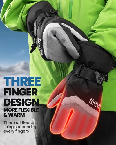 Vista 2 de OutdoorMaster Guantes de esquí para hombres y mujeres, guantes de nieve de 3 dedos, guantes de snowboard con pantalla táctil completa, guantes