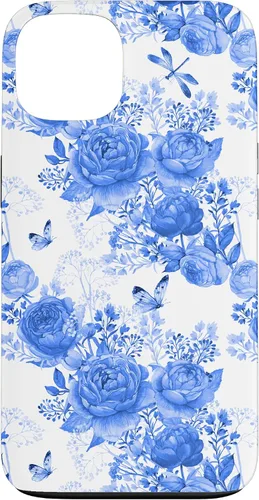 Vista 7 de Funda para iPhone 16 French Country Floral Azul Blanco Toile Grandmillennial Roses