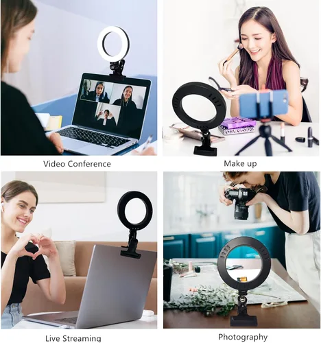 Vista 3 de Anillo de luz de 6.3 pulgadas con soporte de abrazadera para laptop, luz de cámara web con 3 modos de luz y 10 niveles regulables para computadora